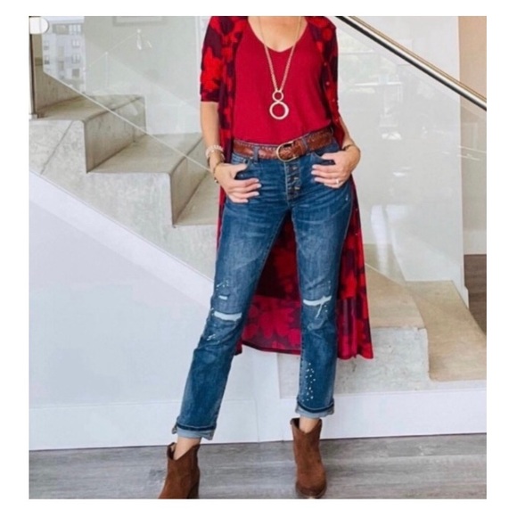 CAbi Dresses & Skirts - CAbi • “Fire & Ice” Red Floral Button Down Floral Midi Shirt Dress